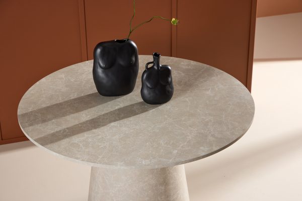 Table repas ronde Lamar – Beige marbré