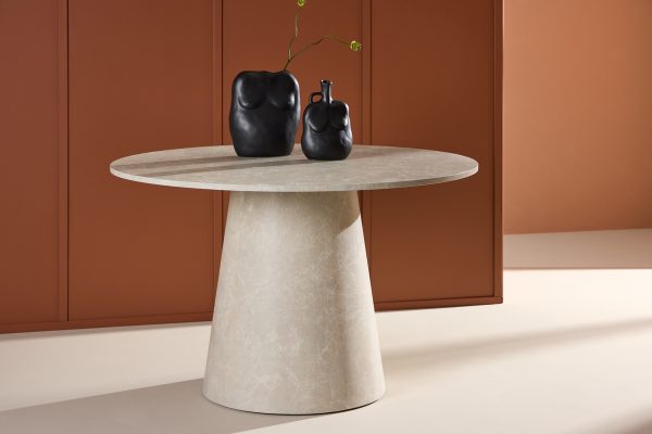 Table repas ronde Lamar – Beige marbré