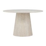 Table repas ronde Lamar - beige marbré avec piètement central, design contemporain pour salle à manger