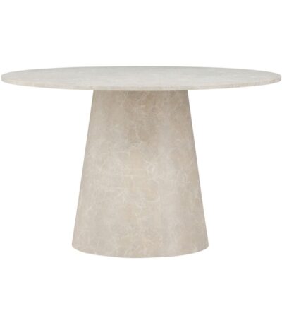 Table repas ronde Lamar - beige marbré avec piètement central, design contemporain pour salle à manger