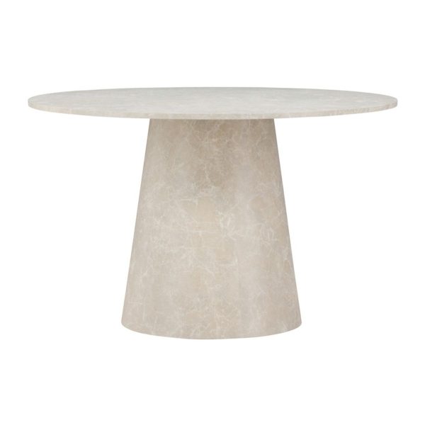 Table repas ronde Lamar - beige marbré avec piètement central, design contemporain pour salle à manger