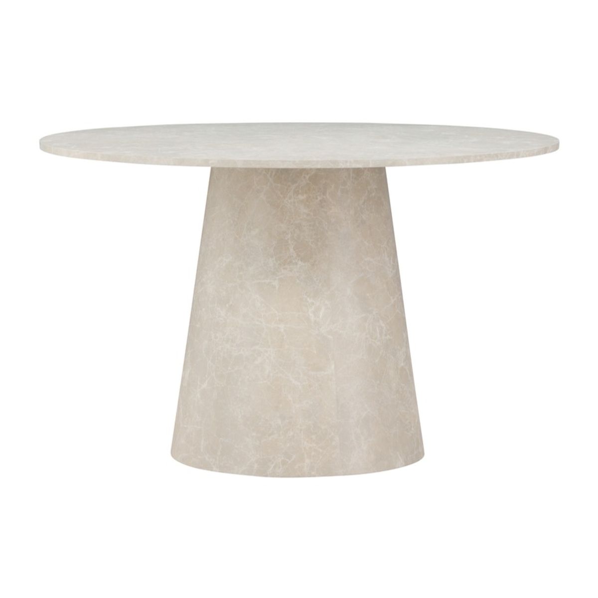 Table repas ronde Lamar - beige marbré avec piètement central, design contemporain pour salle à manger