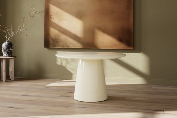 Table repas ronde Lamar – Beige laqué