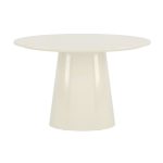 Table repas ronde Lamar beige laqué de 120 cm avec piètement central, design contemporain pour salle à manger ou cuisine