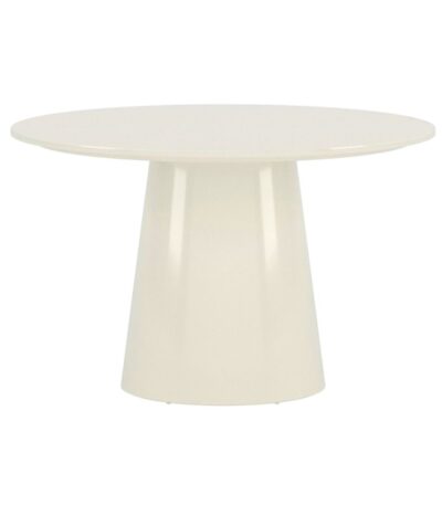 Table repas ronde Lamar beige laqué de 120 cm avec piètement central, design contemporain pour salle à manger ou cuisine