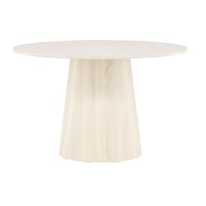 Table repas ronde Lamar – Blanc poli avec piètement central, design contemporain pour salle à manger