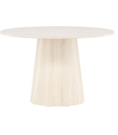 Table repas ronde Lamar – Blanc poli avec piètement central, design contemporain pour salle à manger