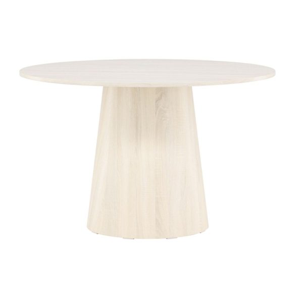 Table repas ronde Lamar – Blanc poli avec piètement central, design contemporain pour salle à manger