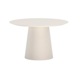 Table de jardin ronde Lamar – Blanche en aluminium avec piètement central, design contemporain pour terrasse extérieure