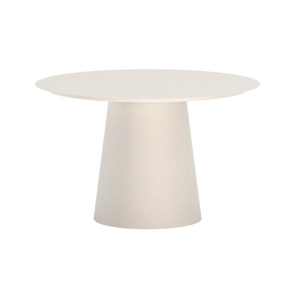 Table de jardin ronde Lamar – Blanche en aluminium avec piètement central, design contemporain pour terrasse extérieure
