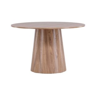 Table repas ronde Lamar – Marron avec piètement central effet bois, design contemporain pour salle à manger