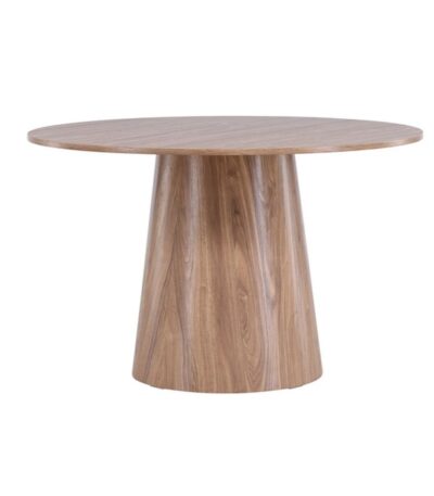 Table repas ronde Lamar – Marron avec piètement central effet bois, design contemporain pour salle à manger