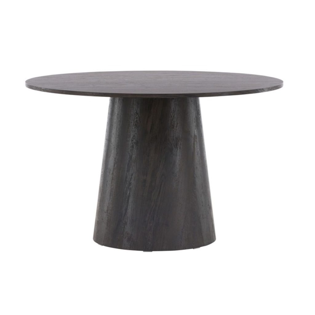 Table repas ronde Lamar – Noire avec piètement central, design contemporain pour salle à manger