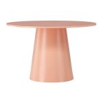 Table repas ronde Lamar – Pêche laquée avec piètement central, design contemporain pour salle à manger ou cuisine.