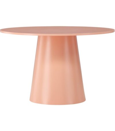 Table repas ronde Lamar – Pêche laquée avec piètement central, design contemporain pour salle à manger ou cuisine.