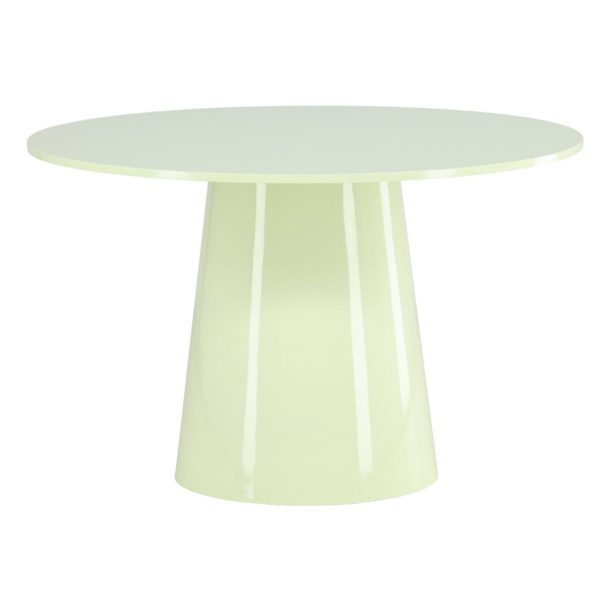 Table repas ronde Lamar verte laquée avec piètement central, design contemporain pour salle à manger
