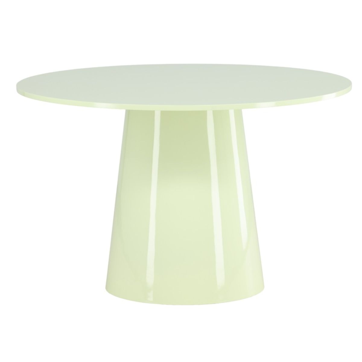 Table repas ronde Lamar verte laquée avec piètement central, design contemporain pour salle à manger